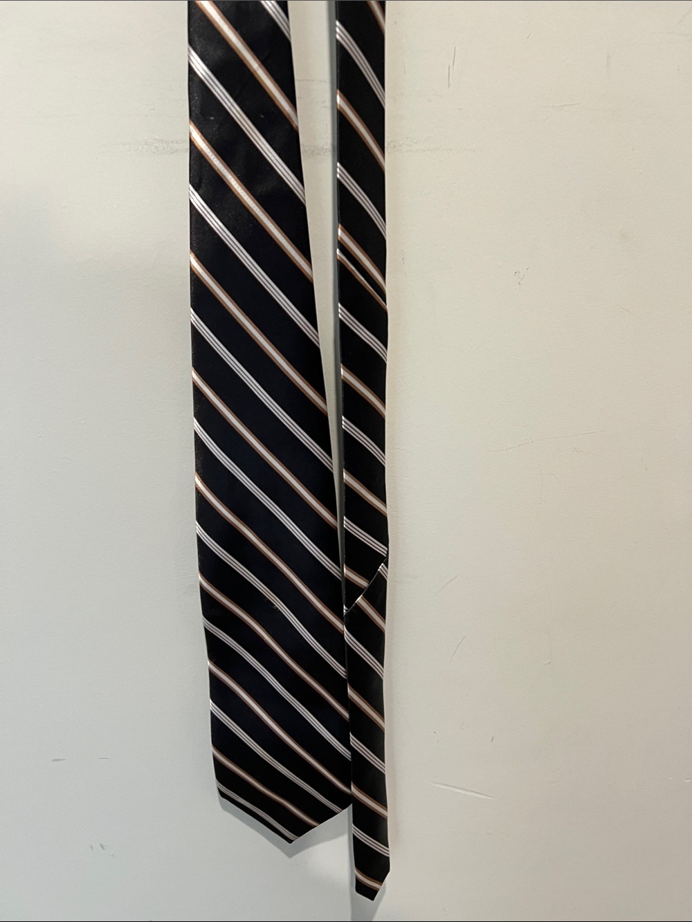 Striped Black Men's Tie with Silver and Tan Accents